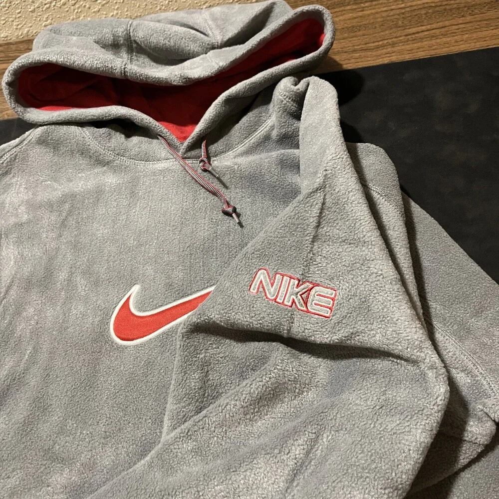 Nike Center Swoosh Hoodie Sweatshirt Velvet Vintage Velour Silver 90s ACG Hiking
